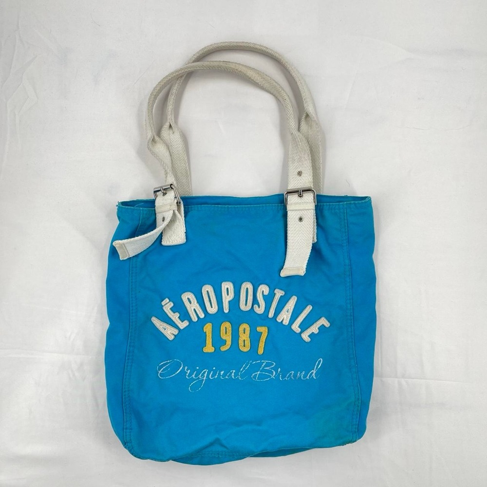 Vintage Y2K Aeropostale Tote Bag Blue Preppy Surfer Spellout Embroidered Flawed